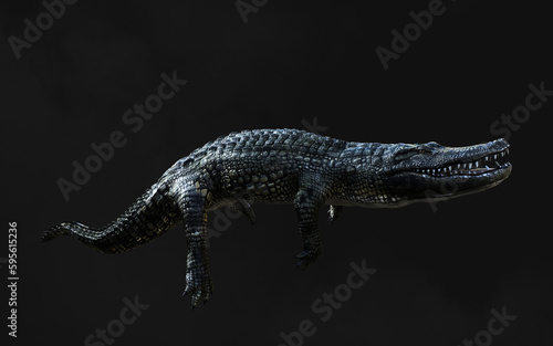 3D Illustration of american alligator isolated on dark background with clipping path, American crocodile. 
