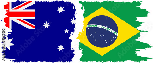 Brazil and Australia grunge flags connection vector