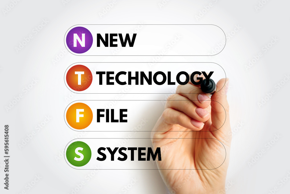 Naklejka premium NTFS - New Technology File System acronym, technology concept background