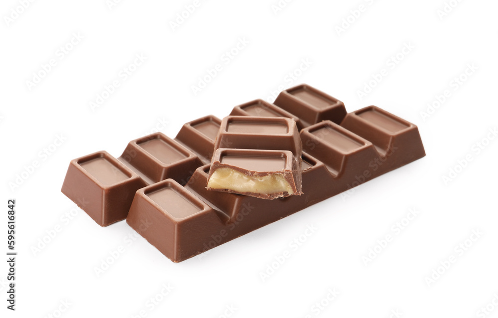 Delicious sweet chocolate bars on white background Delicious sweet chocolate bars on white background