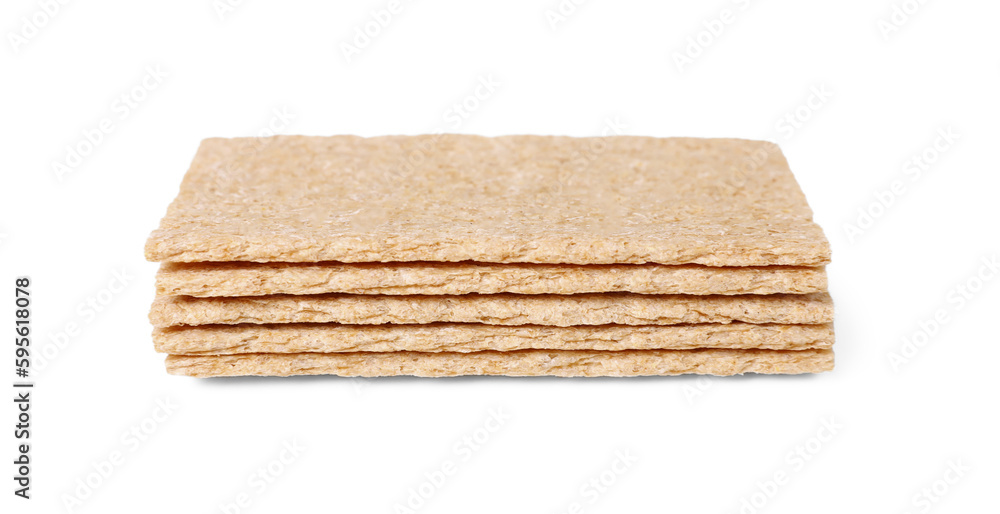 Stack of fresh crunchy rye crispbreads on white background Stack of fresh crunchy rye crispbreads on white background