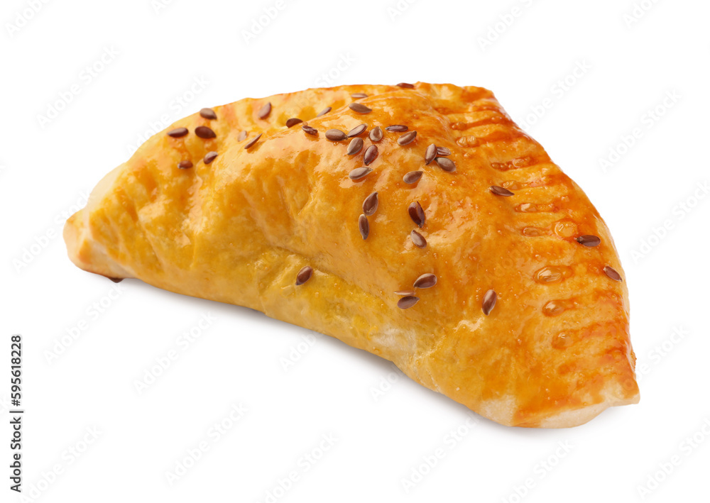 Fresh delicious puff pastry with cheese on white background Fresh delicious puff pastry with cheese on white background
