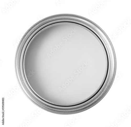 One can of paint on white background, top view