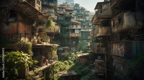 kowloon, Hongkong, China. post apocalyptic. generative AI