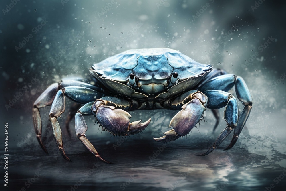 A blue crab depicted in watercolor style. Generative AI - obrazy, fototapety, plakaty 