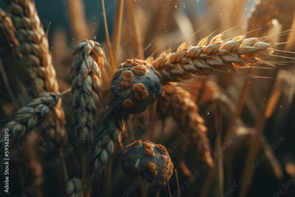 A fungal disease that harms cereal crops, caused by puccinia graminis. Generative AI Stock