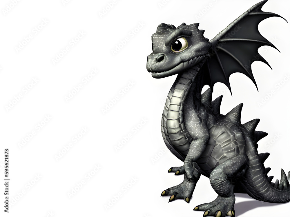 Fototapeta premium Cute beautiful dragon in full growth on a white background, place for text, generative AI 