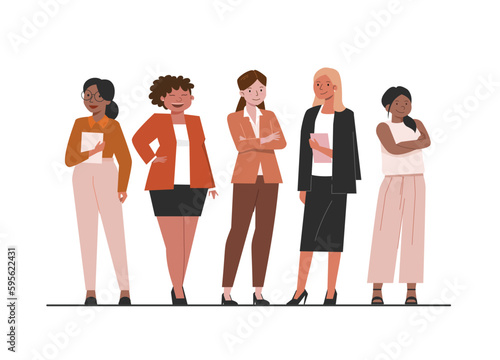 diverse multinational standing business women vector illustration