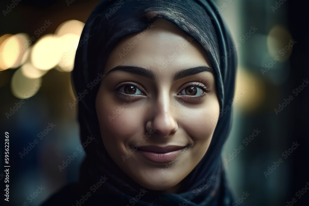 Ethnic woman in hijab looking at camera. Created with artificial intelligent. Ethnic woman in hijab looking at camera. Created with artificial intelligent.