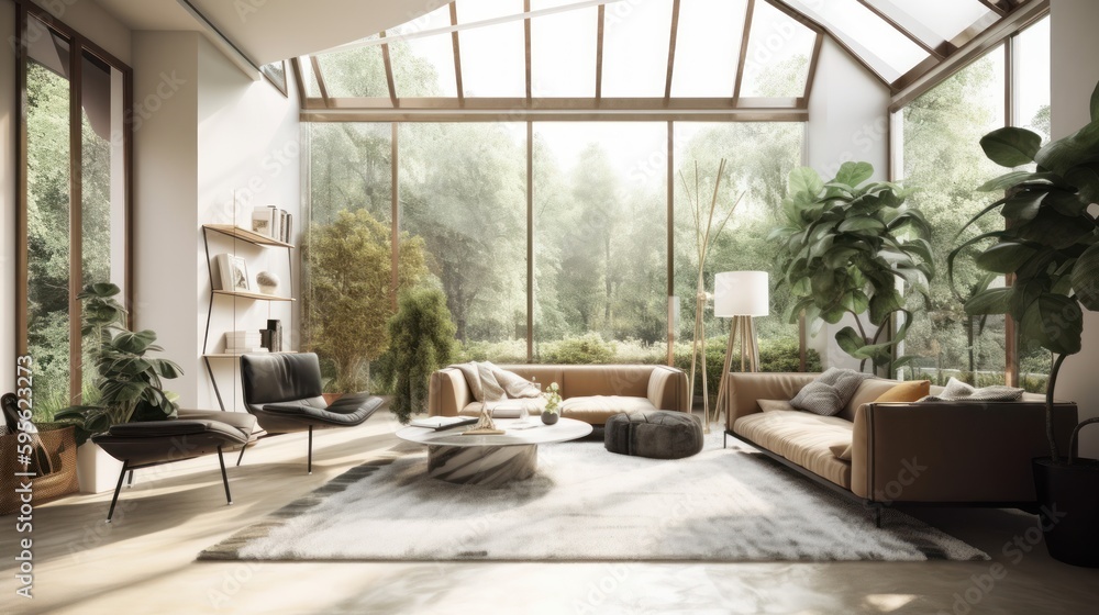 Naturalist interior design room with beautiful lightning generative ai Naturalist interior design room with beautiful lightning generative ai