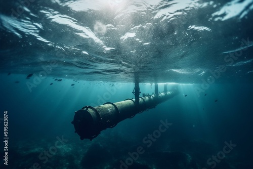 A pipeline carrying gas underwater in the ocean for energy and fuel. Generative AI