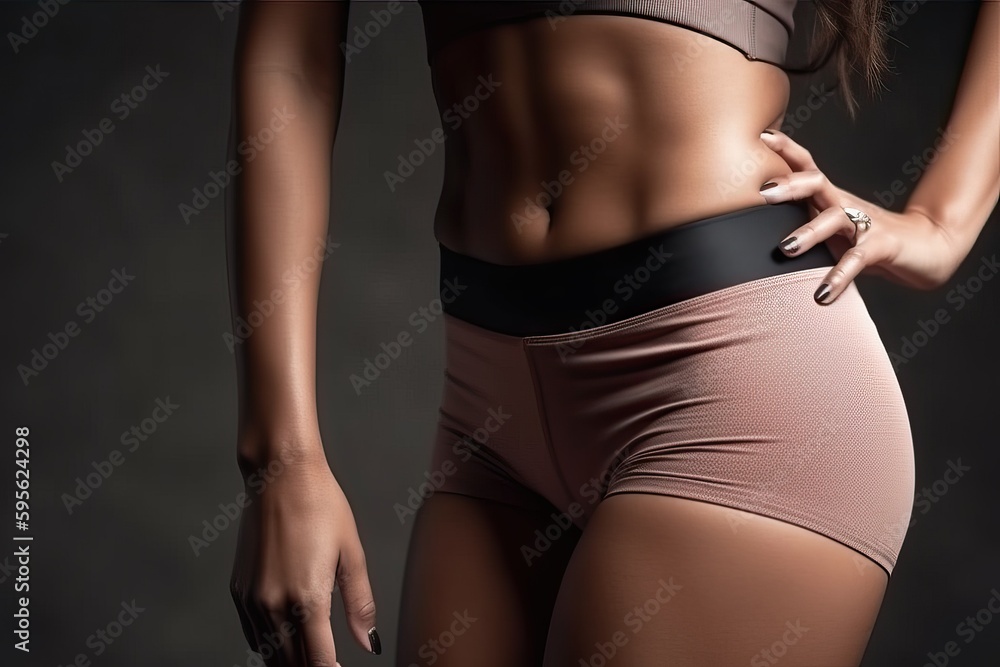 Fototapeta premium Slim shape of sport woman, healthy body and abs