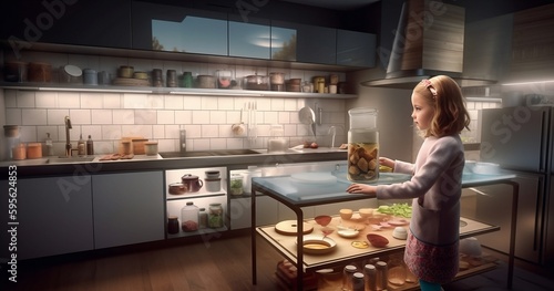The girl in the kitchen of the future. Generative AI