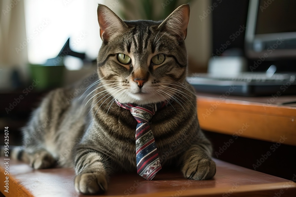 Cat wearing necktie portrait, cute kitten Cat wearing necktie portrait, cute kitten