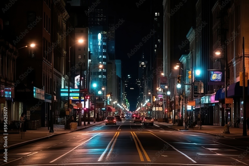 Cityscapes at night, Photos of iconic landmarks street (Ai generated)
