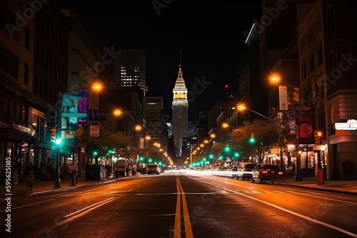 Cityscapes at night  Photos of iconic landmarks street  Ai generated 