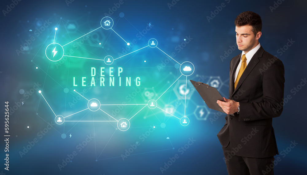 Businessman thinking about technology concept Businessman thinking about technology concept