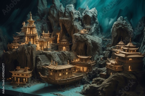 A diorama depicting the mythical city of Atlantis. Generative AI