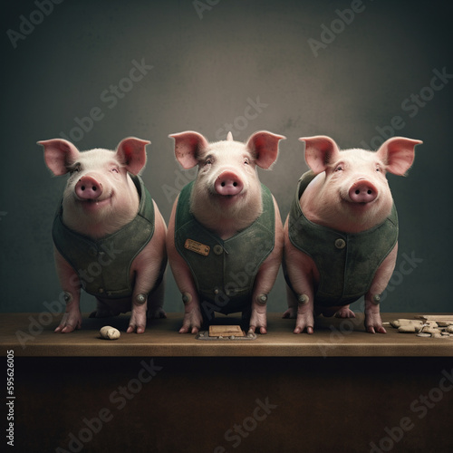 Trzy świnie biurku