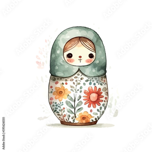 watercolor vector Russia matryoshka doll flowers Russian Day