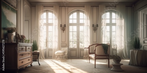 French country interior design room with beautiful lightning generative ai