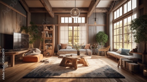 Country interior design room with beautiful lightning generative ai