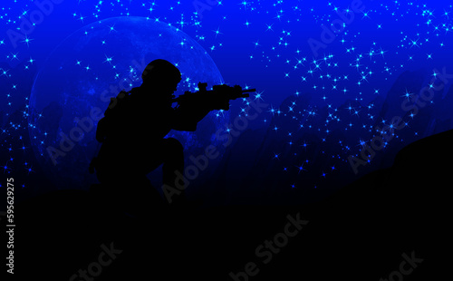 soldier illustration on night background in war