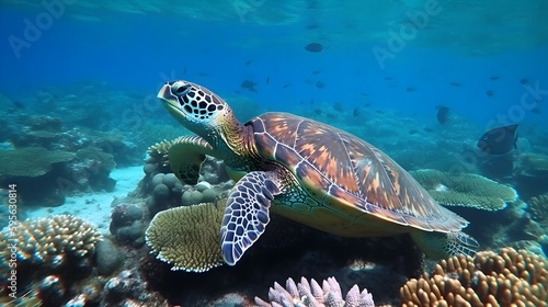 Sea turtle  gliding gracefully through the ocean © John
