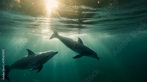 Dolphin underwater with some sun in the golden hour of Iceland AI © Max