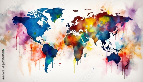 abstract watercolor background with world map splashes