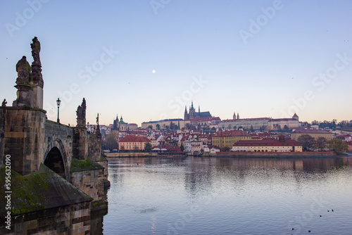 view of the river in Prague early in the morning