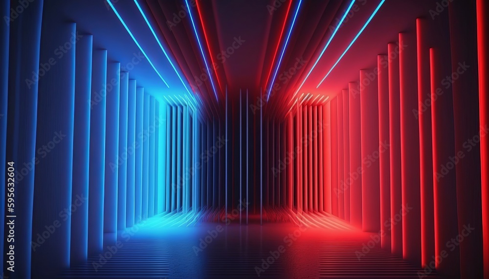Photo of a colorful room illuminated with red and blue neon lights Photo of a colorful room illuminated with red and blue neon lights