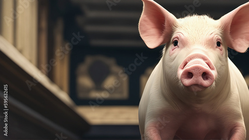 low angle view of cute pig, generative AI