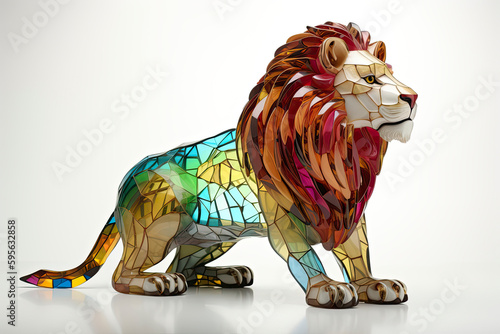 3D model of lion made of stained glass in majestic pose, looking at me, product photo with white background © rufous