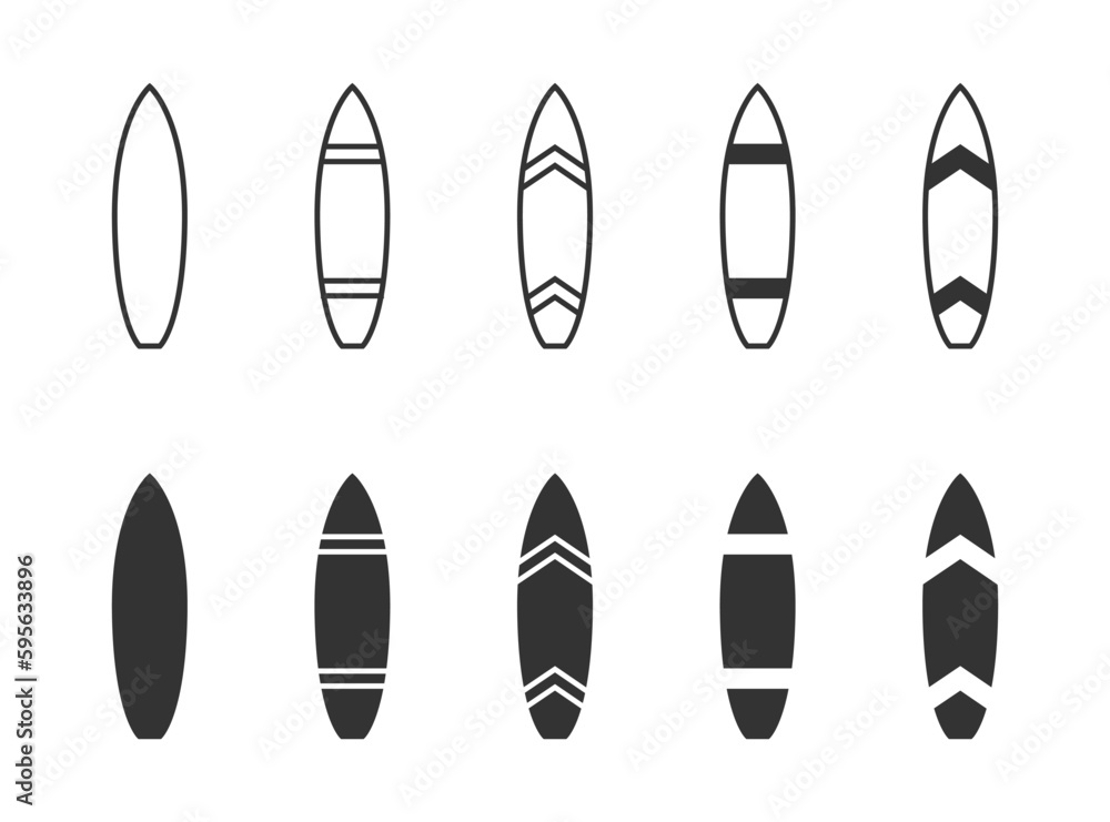 Surfboard icon set. Vector illustration. Surfboard icon set. Vector illustration.