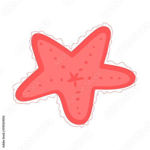 starfish in coral color in cartoon-style isolation