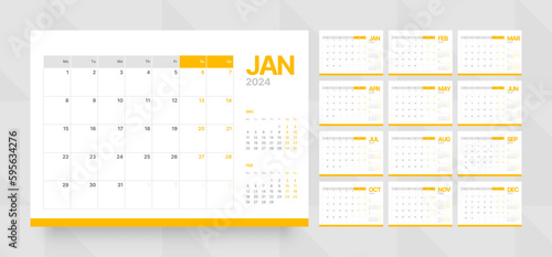 Monthly calendar template for 2024 year. Wall calendar grid in a minimalist style. Week Starts on Monday. Planner for 2024 year.