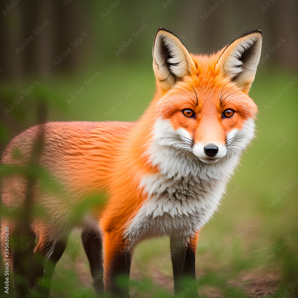 Red fox portrait. Summer time. Generative AI