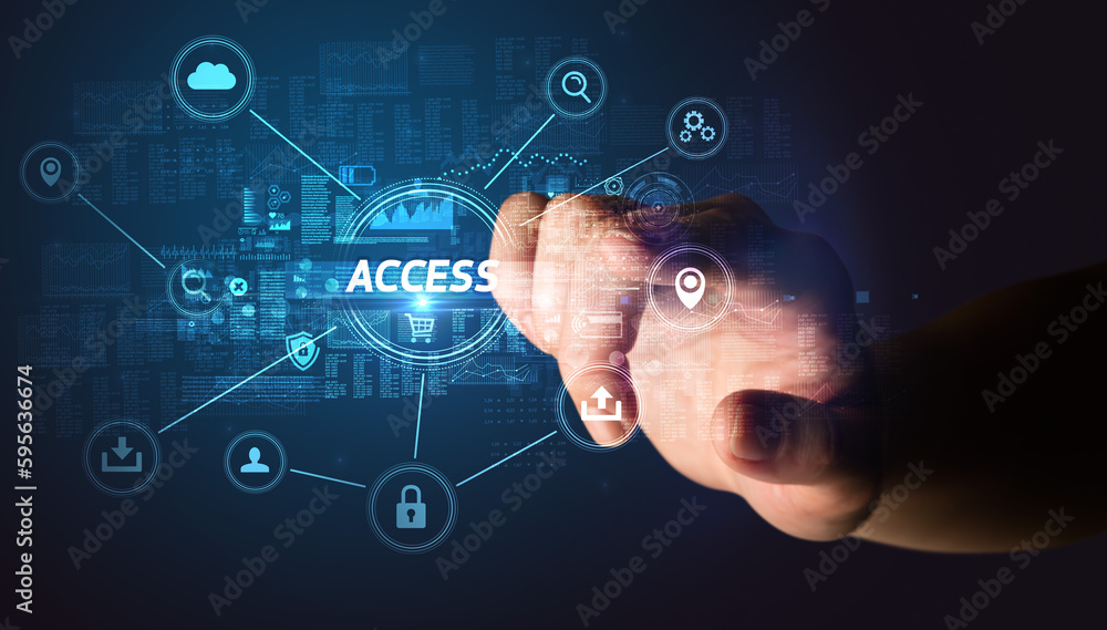 Fototapeta premium Hand touching cybersecurity button concept