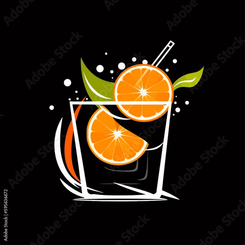 А refreshing fruit drink that is popular in the summer. Cocktail illustration on the black background vector. logo