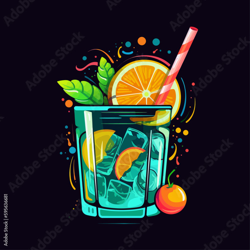 А refreshing fruit drink that is popular in the summer. Cocktail illustration on the black background vector. logo