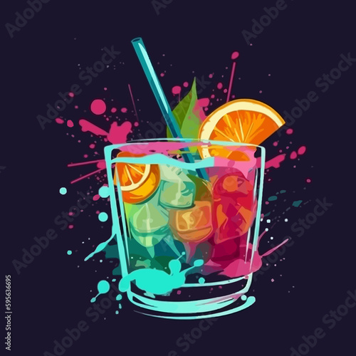 А refreshing fruit drink that is popular in the summer. Cocktail illustration on the black background vector. logo