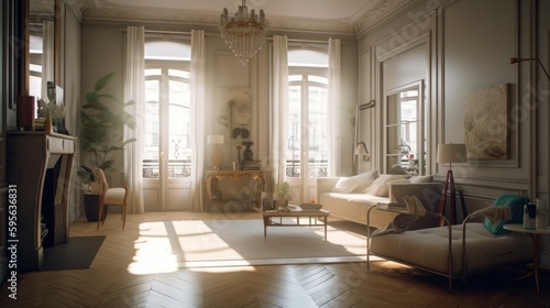 Parisian interior design room with beautiful lightning generative ai © Hixel