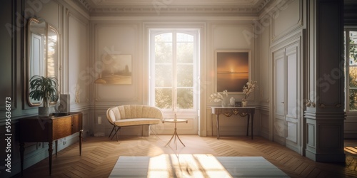 Parisian interior design room with beautiful lightning generative ai