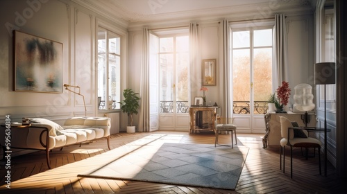 Parisian interior design room with beautiful lightning generative ai