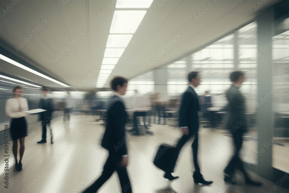 Group of business people walking at modern open space, generative ai, busy people crowd Group of business people walking at modern open space, generative ai, busy people crowd