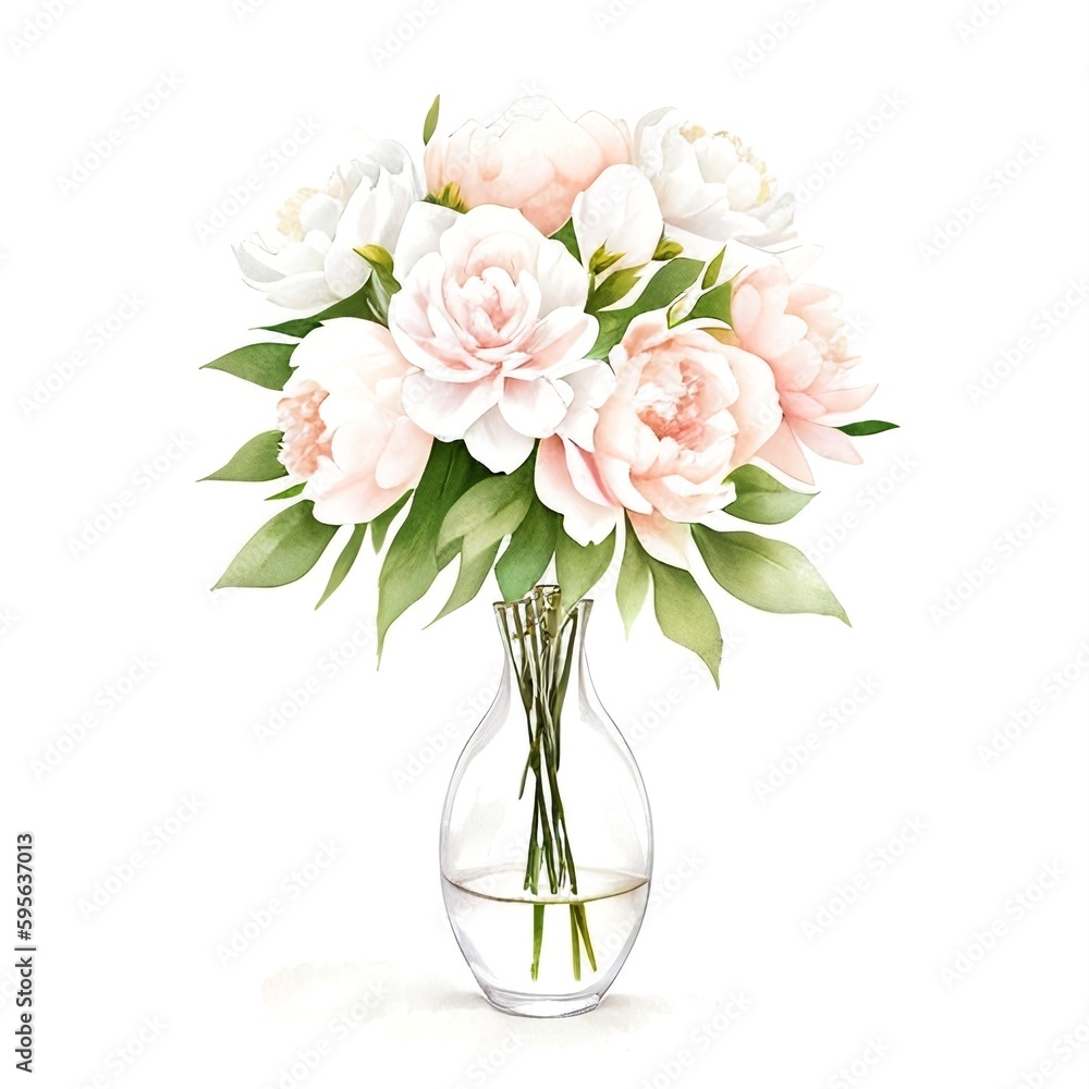 Peony in vase watercolor, generative ai Peony in vase watercolor, generative ai