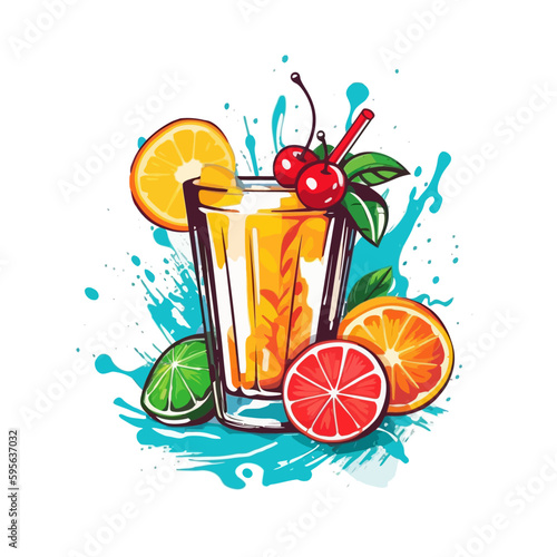 А refreshing fruit drink that is popular in the summer. Cocktail illustration isolated vector. logo
