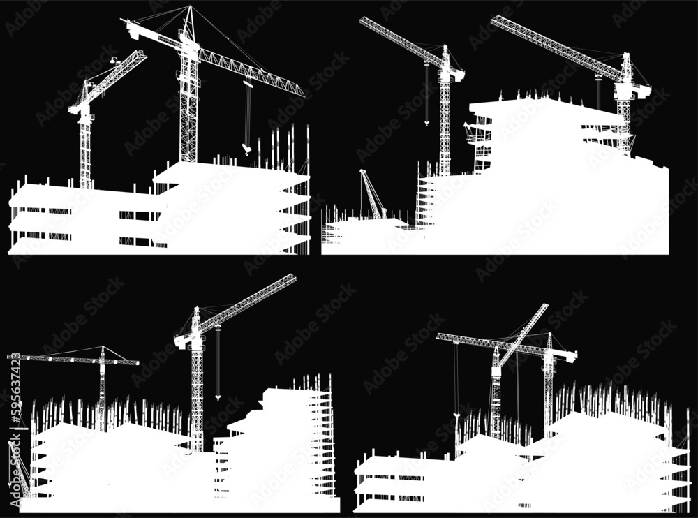 Naklejka premium four white industrial cities silhouettes