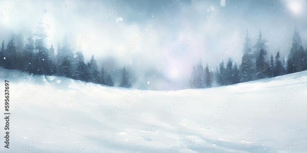 Winter background, snowy forest generative ai illustration, snowfall, winter weather